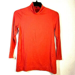 J Jill Luxe Supima Turtleneck Tunic Top Size Medium MP Petite Dark Coral Orange